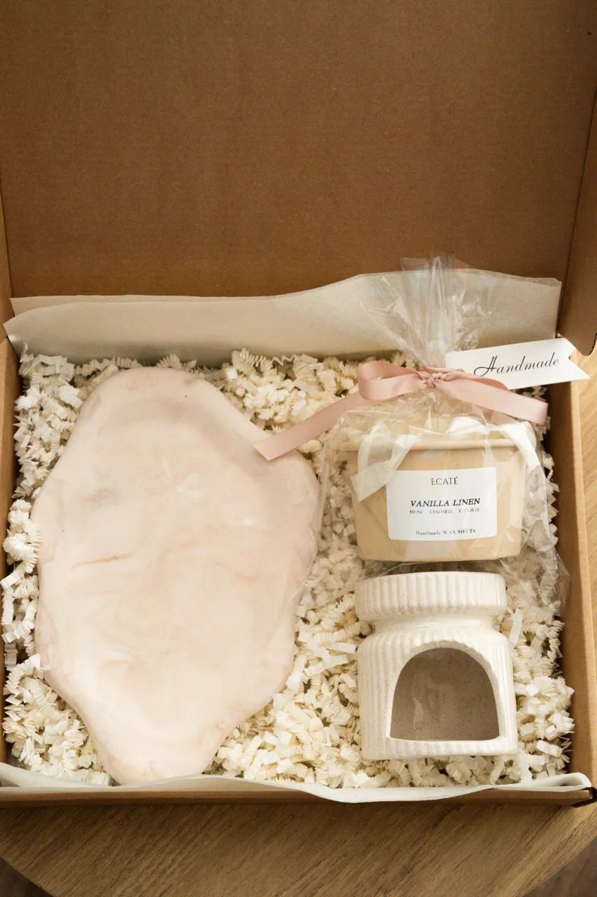 Set tăviță ceramică creată manual, difuzor și borcănaș Wax Melts-uri parfumate